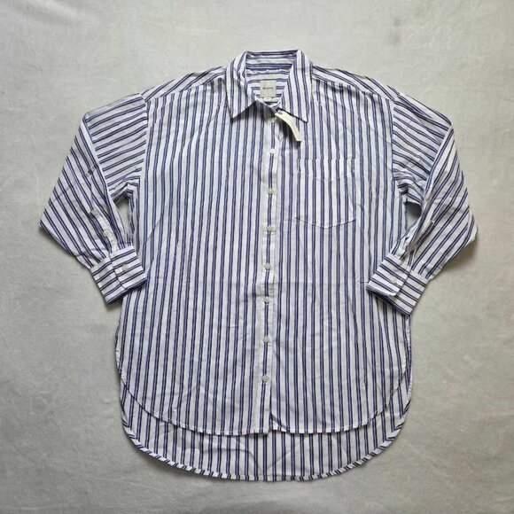New S Anthropologie x Maeve the Bennet buttondown shirt in blue stripe - Picture 2 of 7